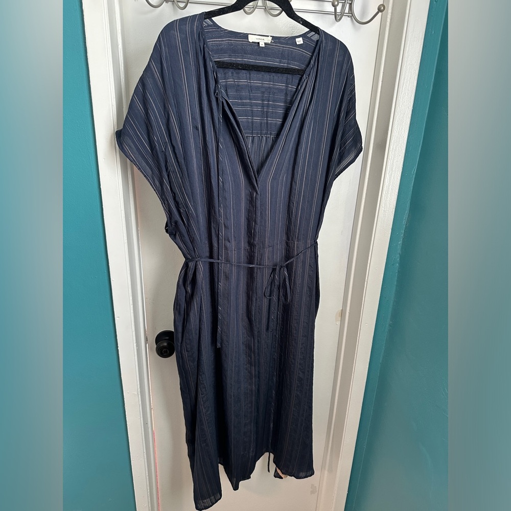 VINCE Short Sleeve Drapey Stripe Shirred Dress EXTENDED SIZE 3X